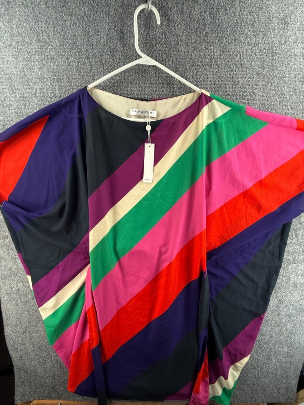 NWT Tina Turk Printed Belted Poncho Dress Top Small Lined Kaftan Tunic Colorful